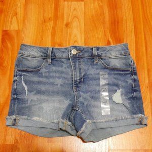 SO Shortie Blue Denim Shorts Women's Size 12 Mid Rise Jean Booty Shorts